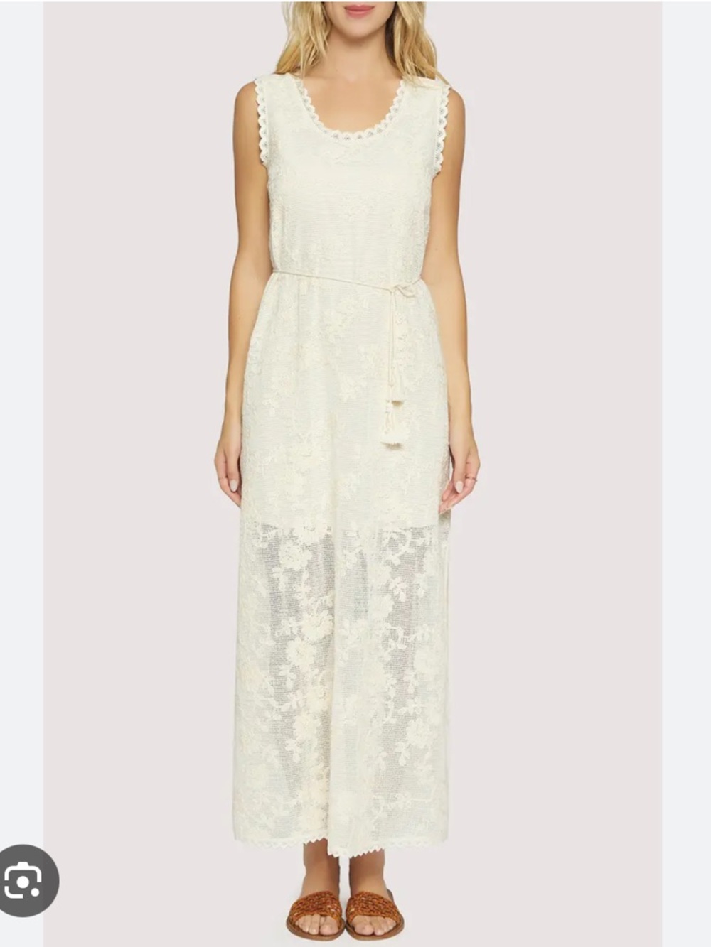 Lost + Wander Ivory Lace Embroidered Tie-Belt Maxi Dress
